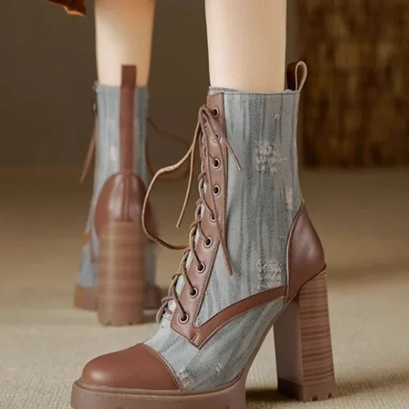 Ladies Shoes Lace up Boots - Picture 3 of 4